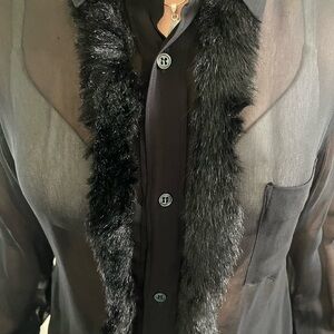 Comme des Garçons sheer black shirt with faux fur detail